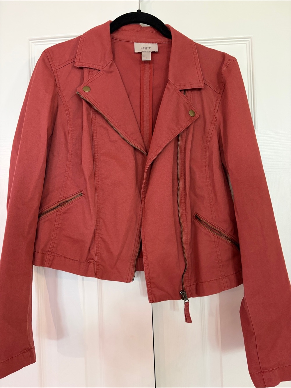 LOFT Coral-Red Moto-Style Jacket